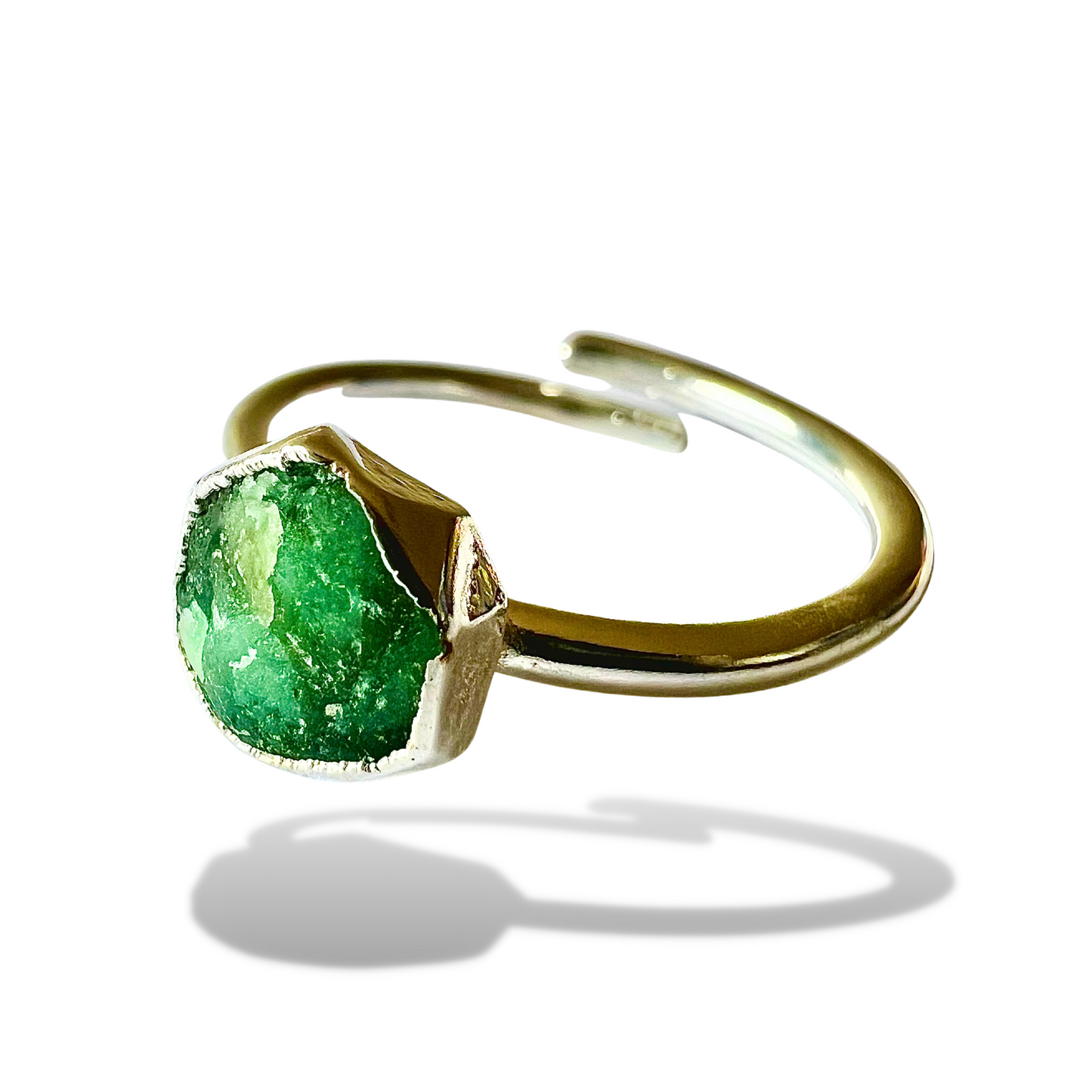 Raw Emerald Handmade Adjustable Ring in Sterling Silver