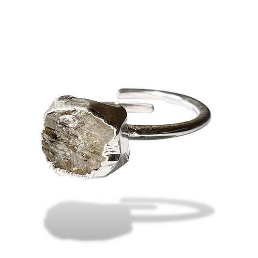 Raw Herkimer Diamond Handmade Adjustable Ring in Sterling Silver