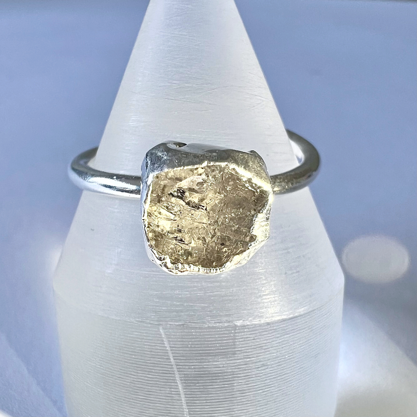 Raw Herkimer Diamond Handmade Adjustable Ring in Sterling Silver