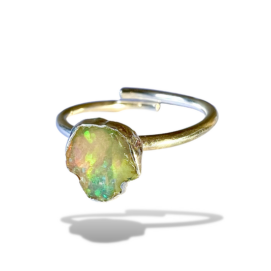 Raw Opal Handmade Adjustable Ring in Sterling Silver