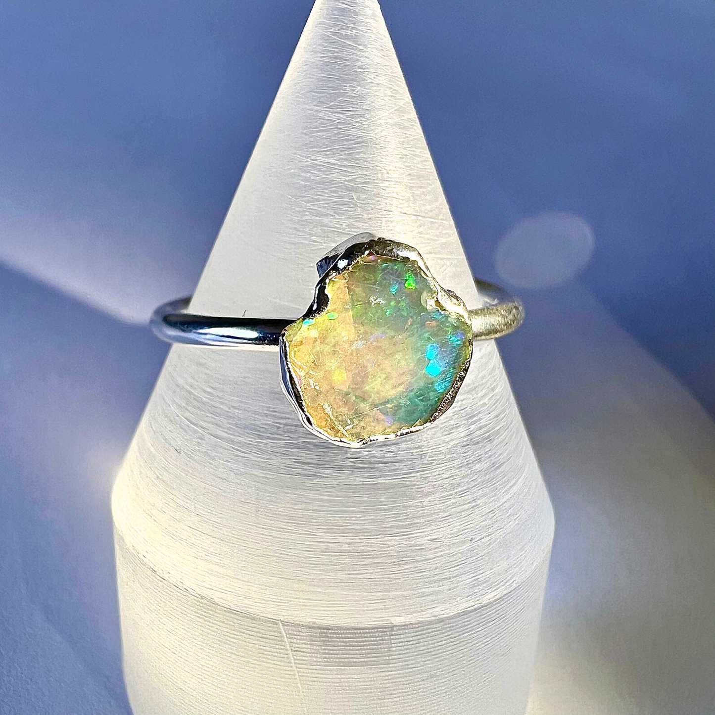 Raw Opal Handmade Adjustable Ring in Sterling Silver