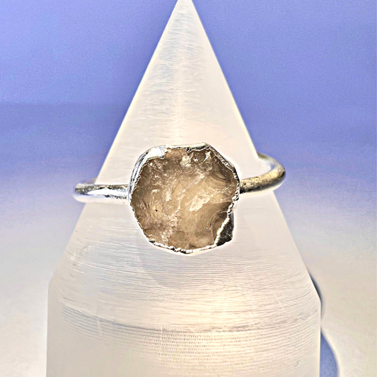 Raw Rose Quartz Handmade Adjustable Ring in Sterling Silver