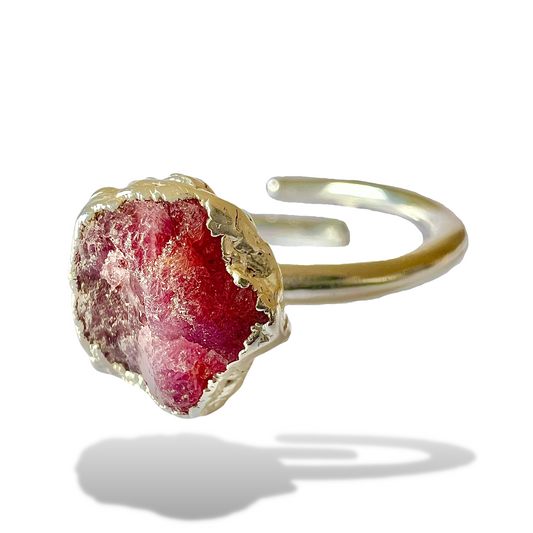 Raw Ruby Handmade Adjustable Ring in Sterling Silver