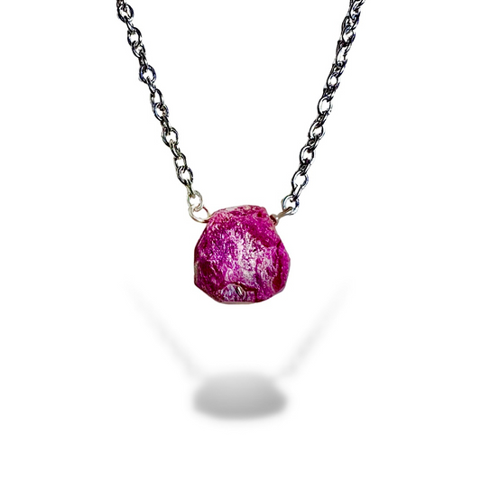 Raw Ruby Handmade Pendant with Chain in Sterling Silver