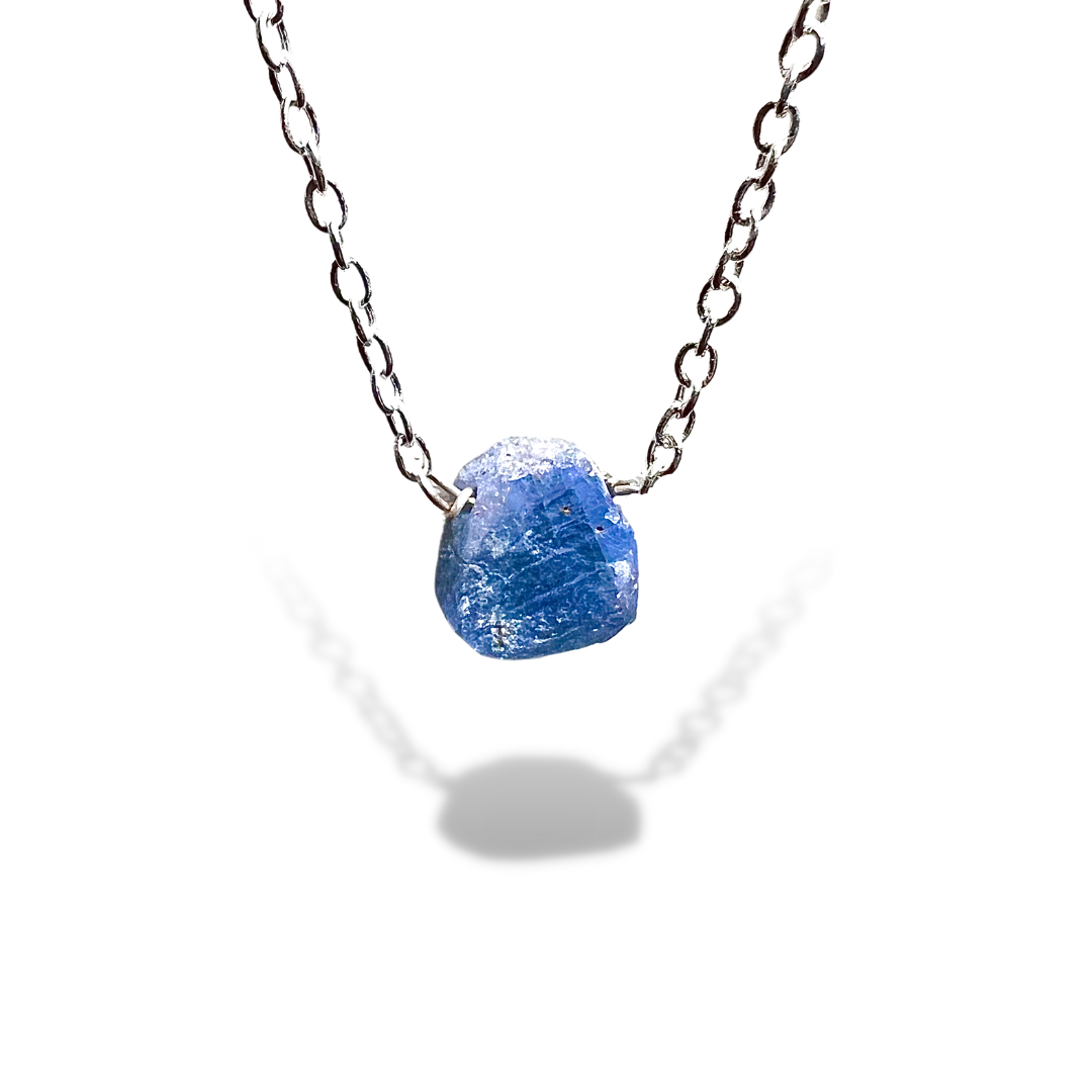 Raw Sapphire Handmade Pendant with Chain in Sterling Silver