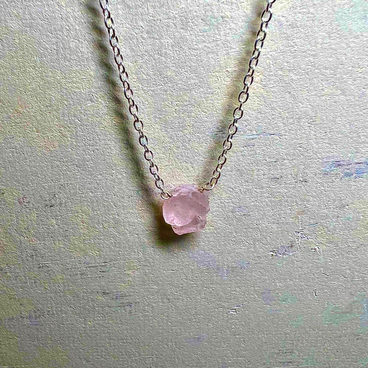 Raw Rose Quartz Handmade Pendant with Chain in Sterling Silver