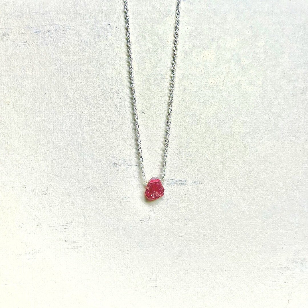Raw Garnet Handmade Pendant with Chain in Sterling Silver