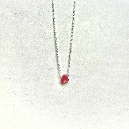 Raw Garnet Handmade Pendant with Chain in Sterling Silver