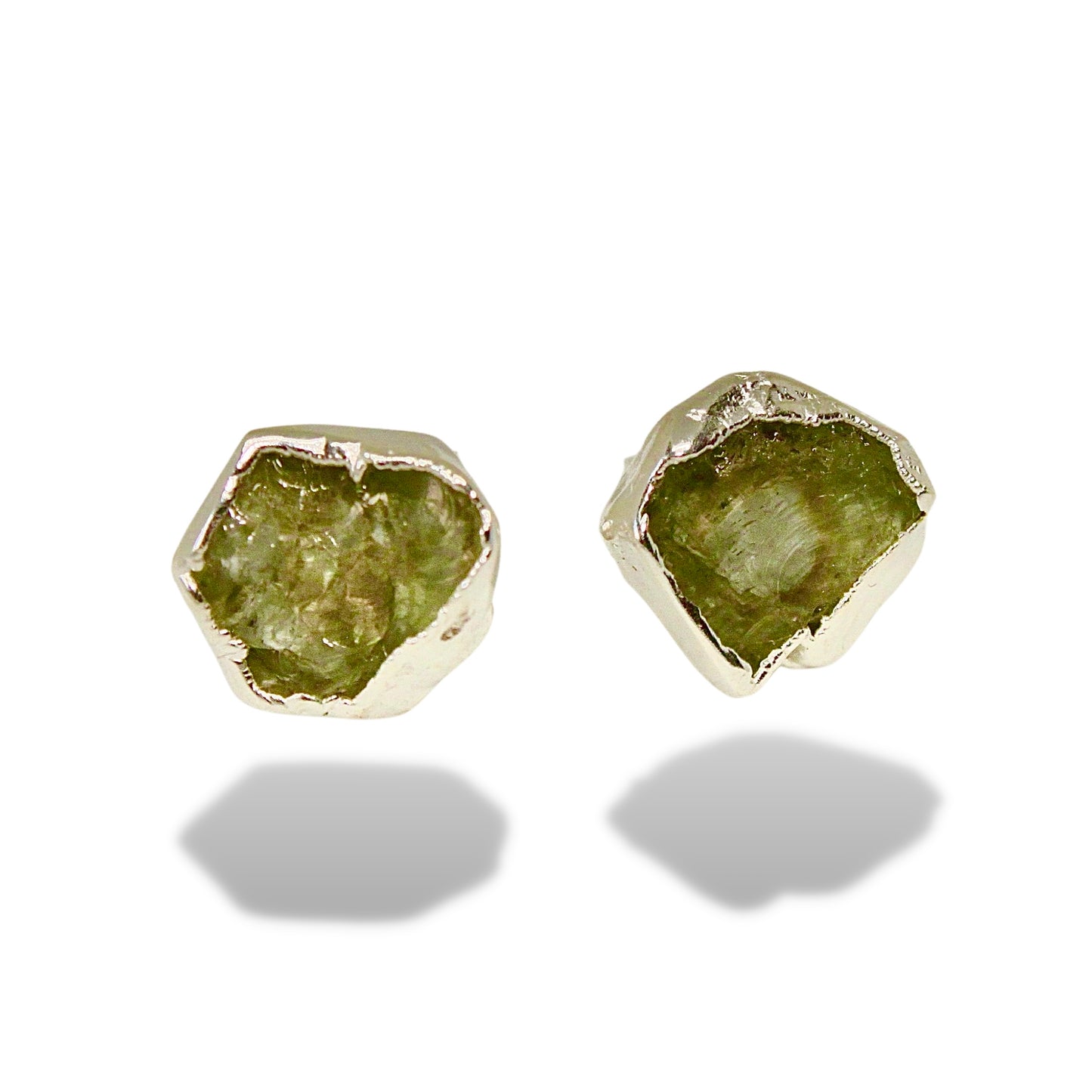 Raw Peridot Handmade Earrings in Sterling Silver