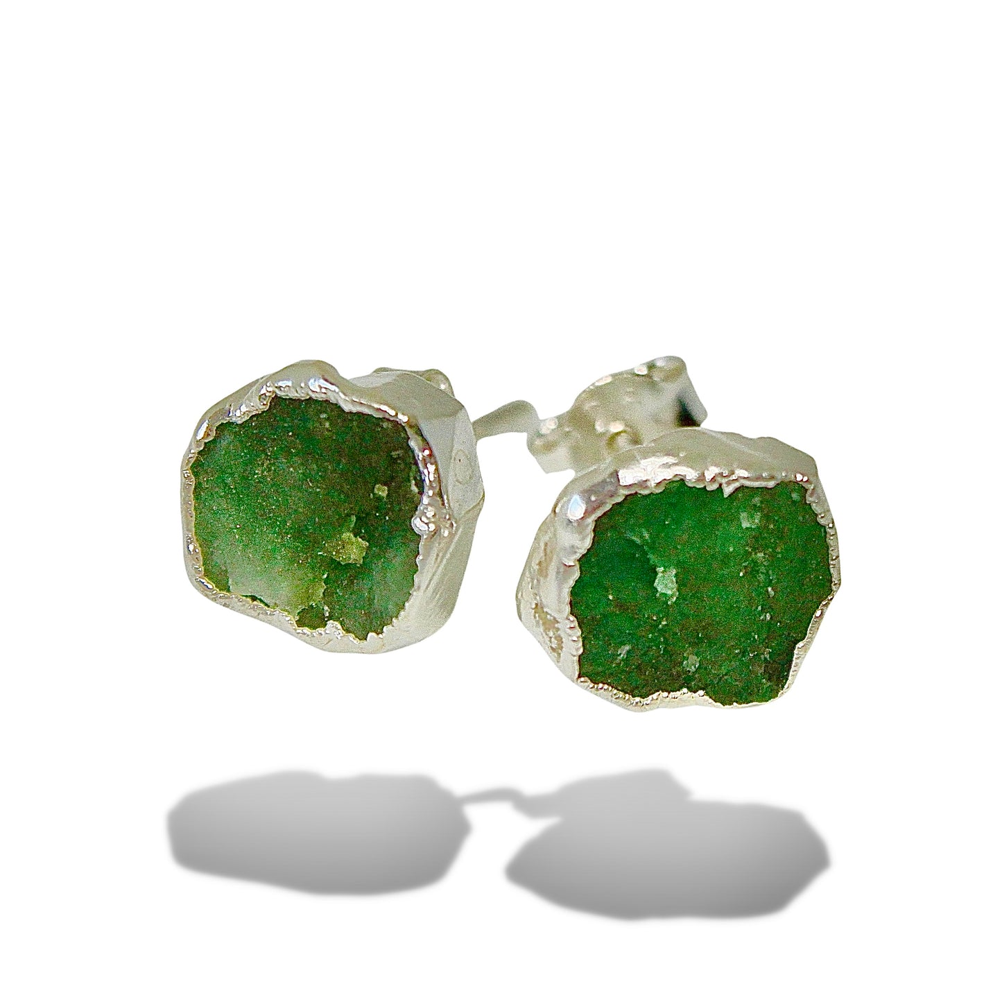 Raw Emerald Handmade Earrings in Sterling Silver